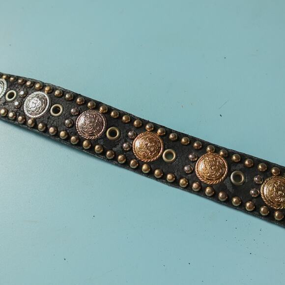 Vintage Black Studded Multi Metals Embossed Buckle Adjustable Belt - Picture 3 of 6